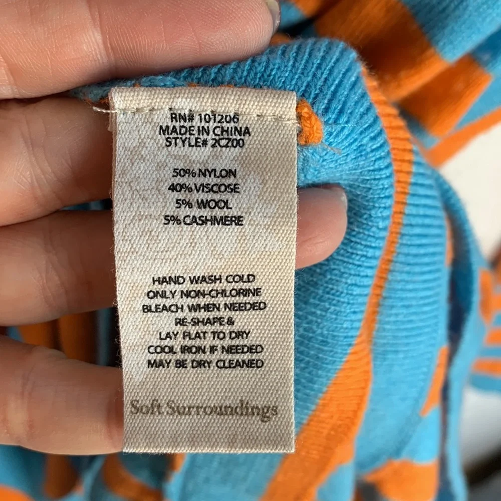 Soft Surroundings Cashmere/Wool Blend Striped Crew Neck Sweater Sz L - Picture 6 of 7